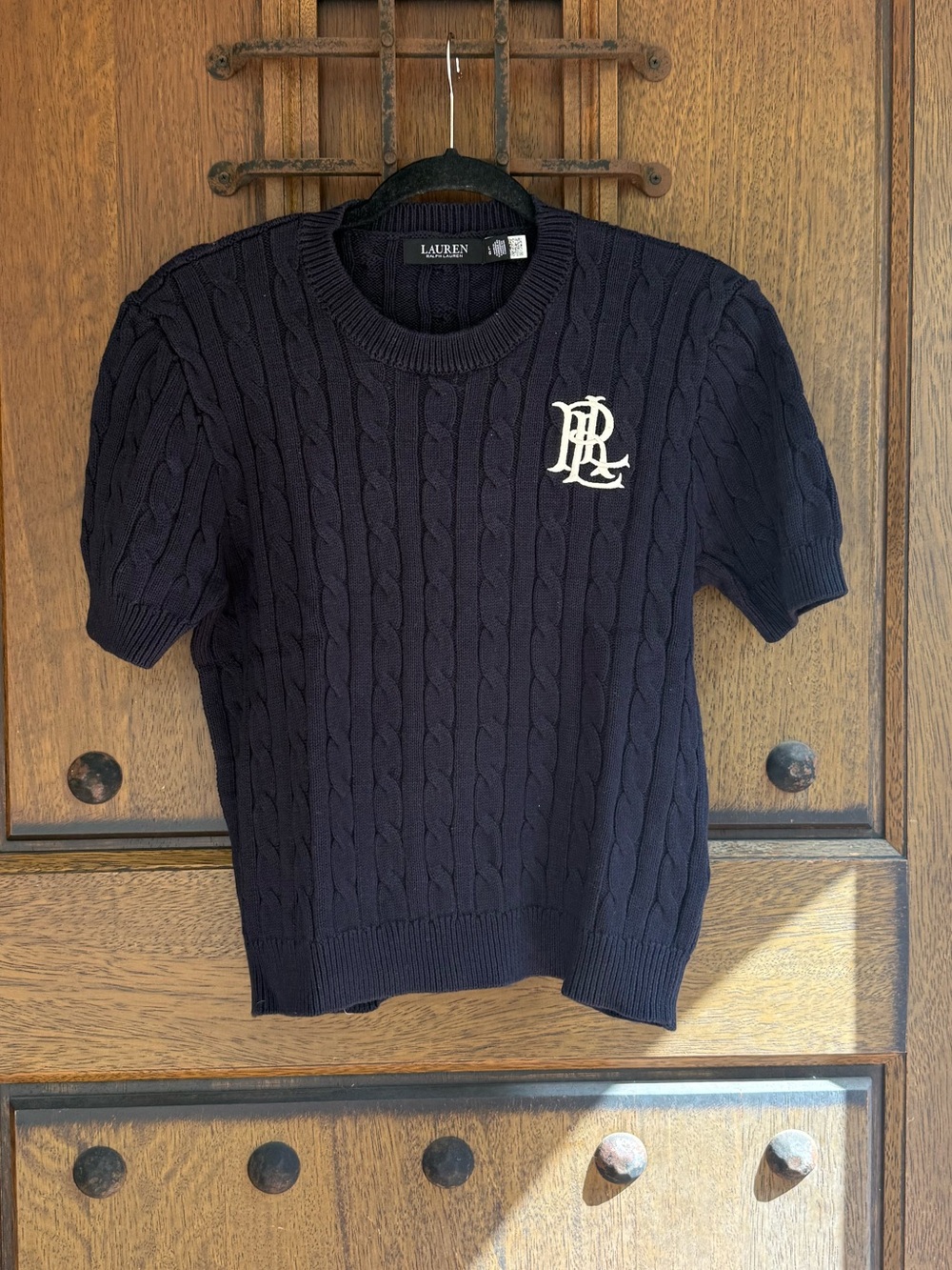 Ralph Lauren Black Cable-Knit Short-Sleeve Crewneck Sweater Size L